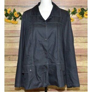 Ladies Studio V Lightweight Gray Chambray Jacket Snap Front Stretch Plus Size 2X